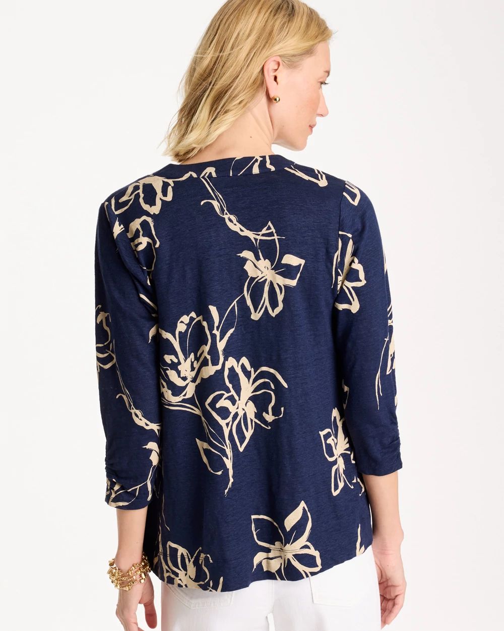 Floral Linen Open Front Cardigan