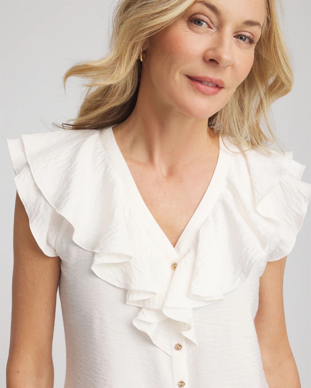 Crepe Ruffle-Trim Blouse click to view larger image.