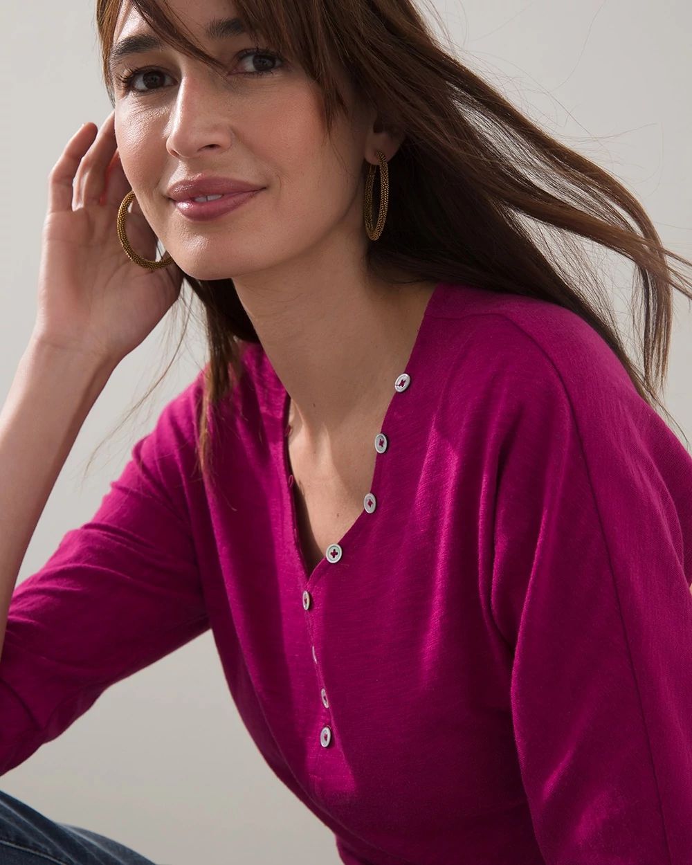 Slub Button V-neck Henley Tee