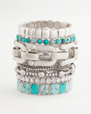 Silvertone Link Chain Stretch Bracelet click to view larger image.