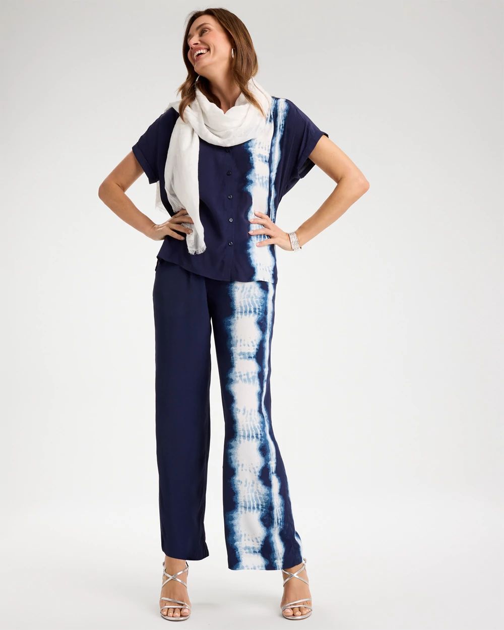 Faux Silk Tie-Dye Palazzo Pants click to view larger image.