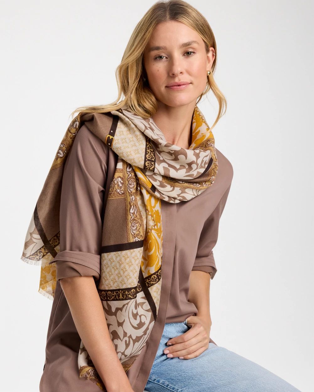 Paisley Print Block Oblong Scarf click to view larger image.
