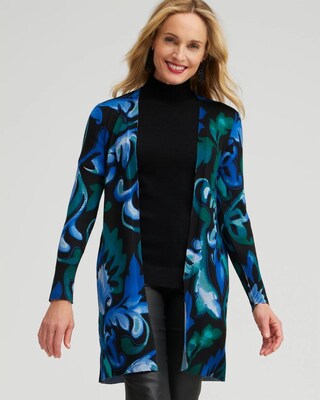Green Scroll Print Cardigan Sweater