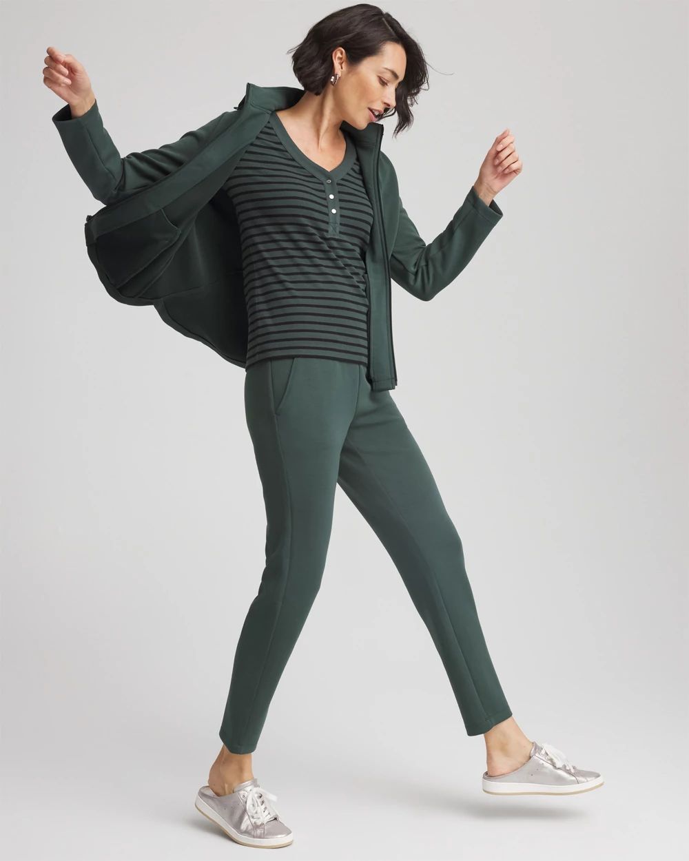 Zenergy® Ribbed Striped Henley Tee click to view larger image.