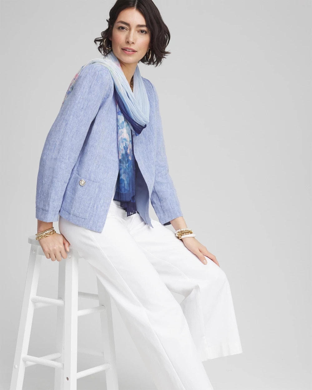 Collarless Linen Blazer