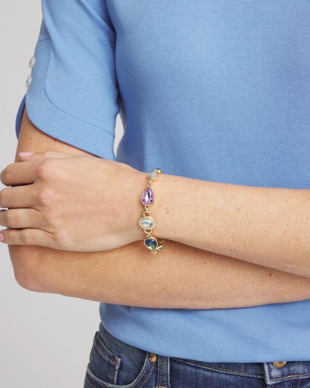 Multi Gem Chain Bracelet click to view larger image.