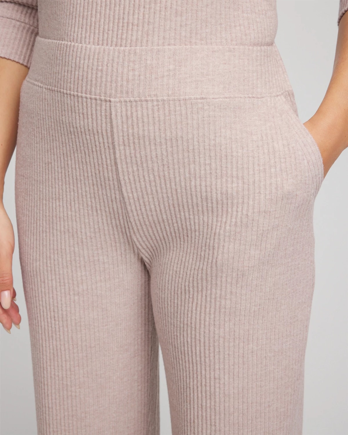 Chico's Brushed Ribbed Pants In Light Taupe Heather