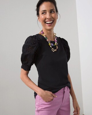 Eyelet Smock Sleeve Tee