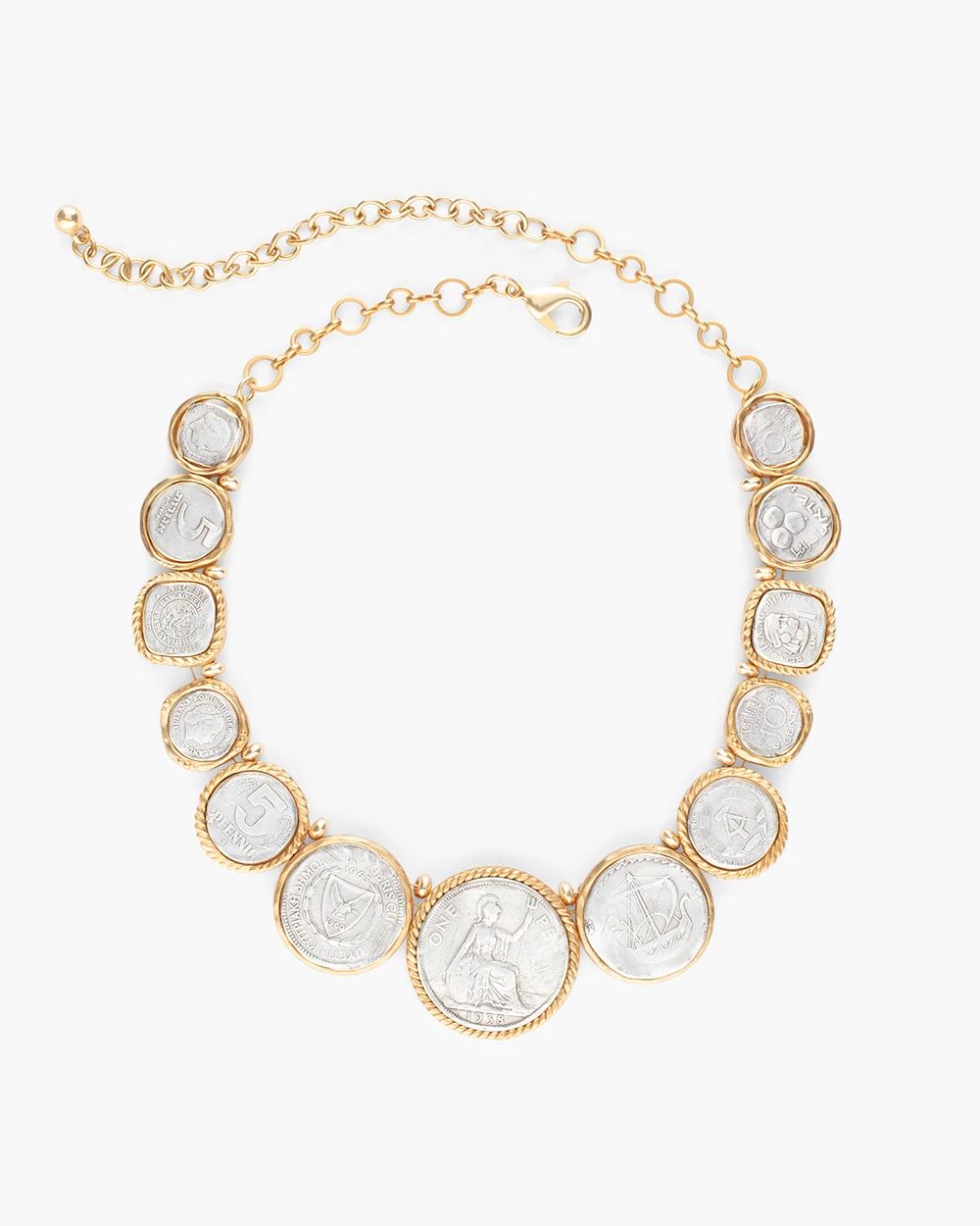 Mixed-Metal Coin Bib Necklace