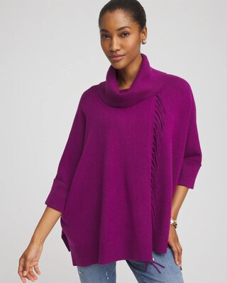 Cowl Neck Fringe Cashmere Blend Poncho