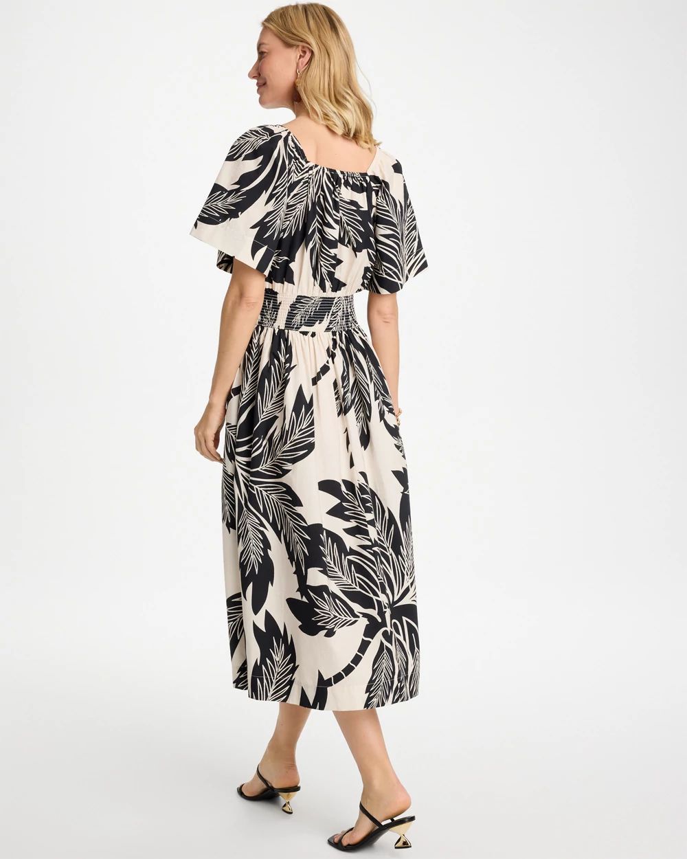Poplin Cotton Palm Off-Shoulder Dress click to view larger image.