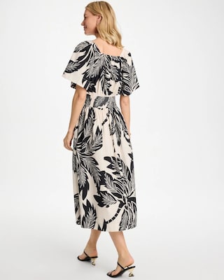 Poplin Cotton Palm Off-Shoulder Dress click to view larger image.