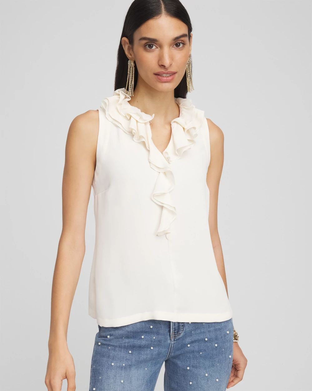 Ruffled Neck Sleeveless Blouse
