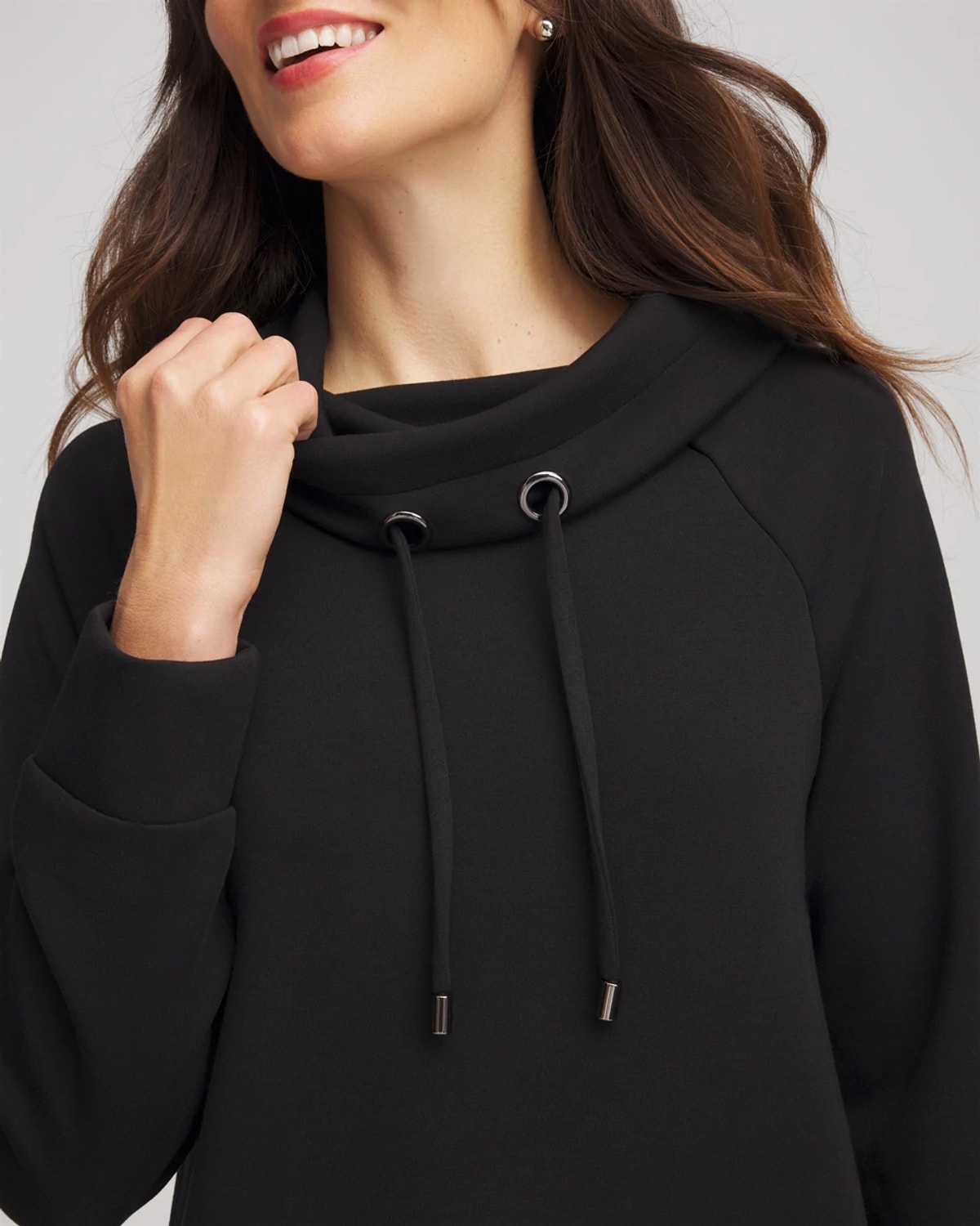 Chico's Scuba Bungee Cowlneck Tunic In Black In Black