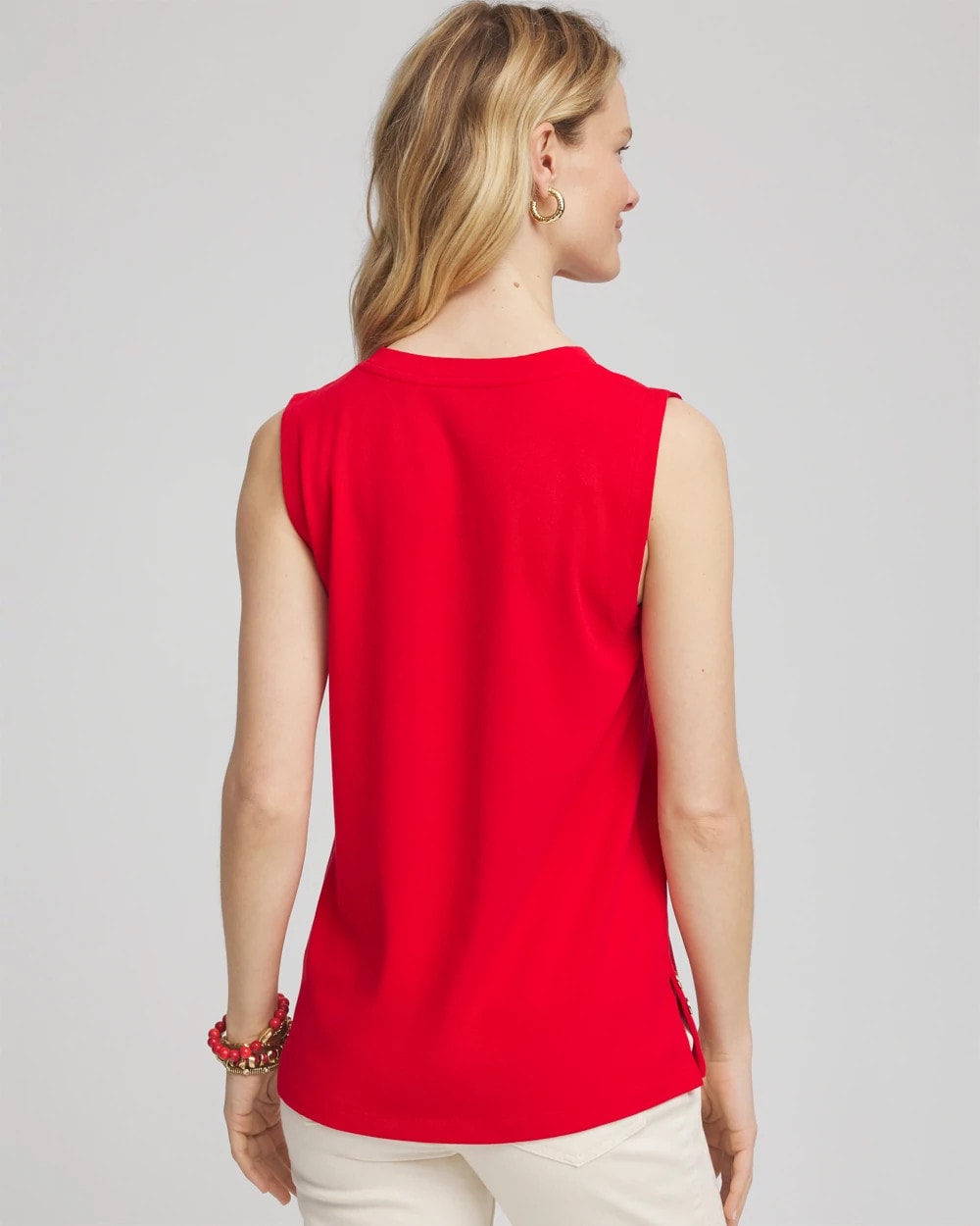 Sleeveless V-Neck Button Tank