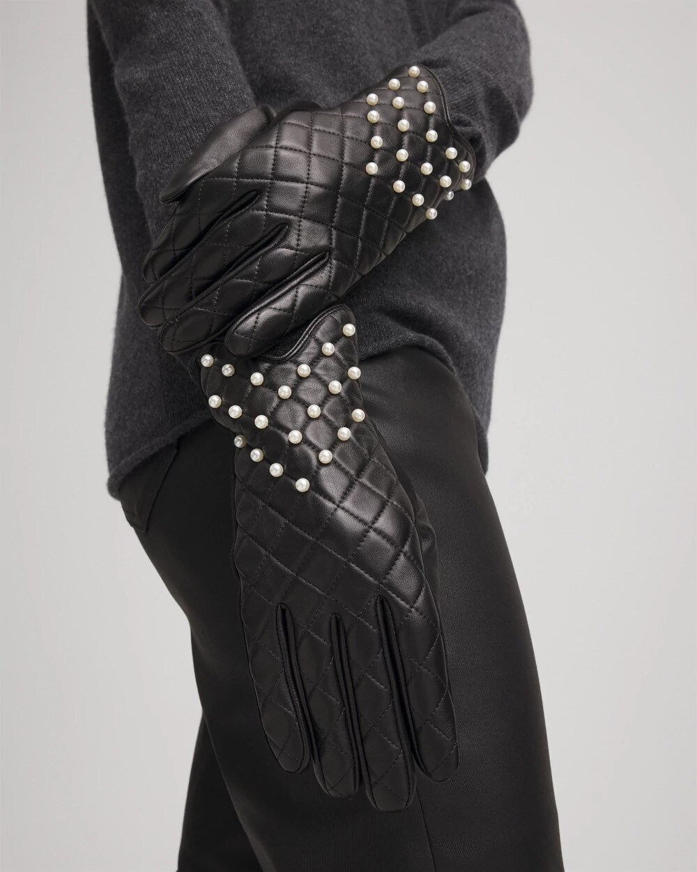 Leather Pearl Quilted Gloves