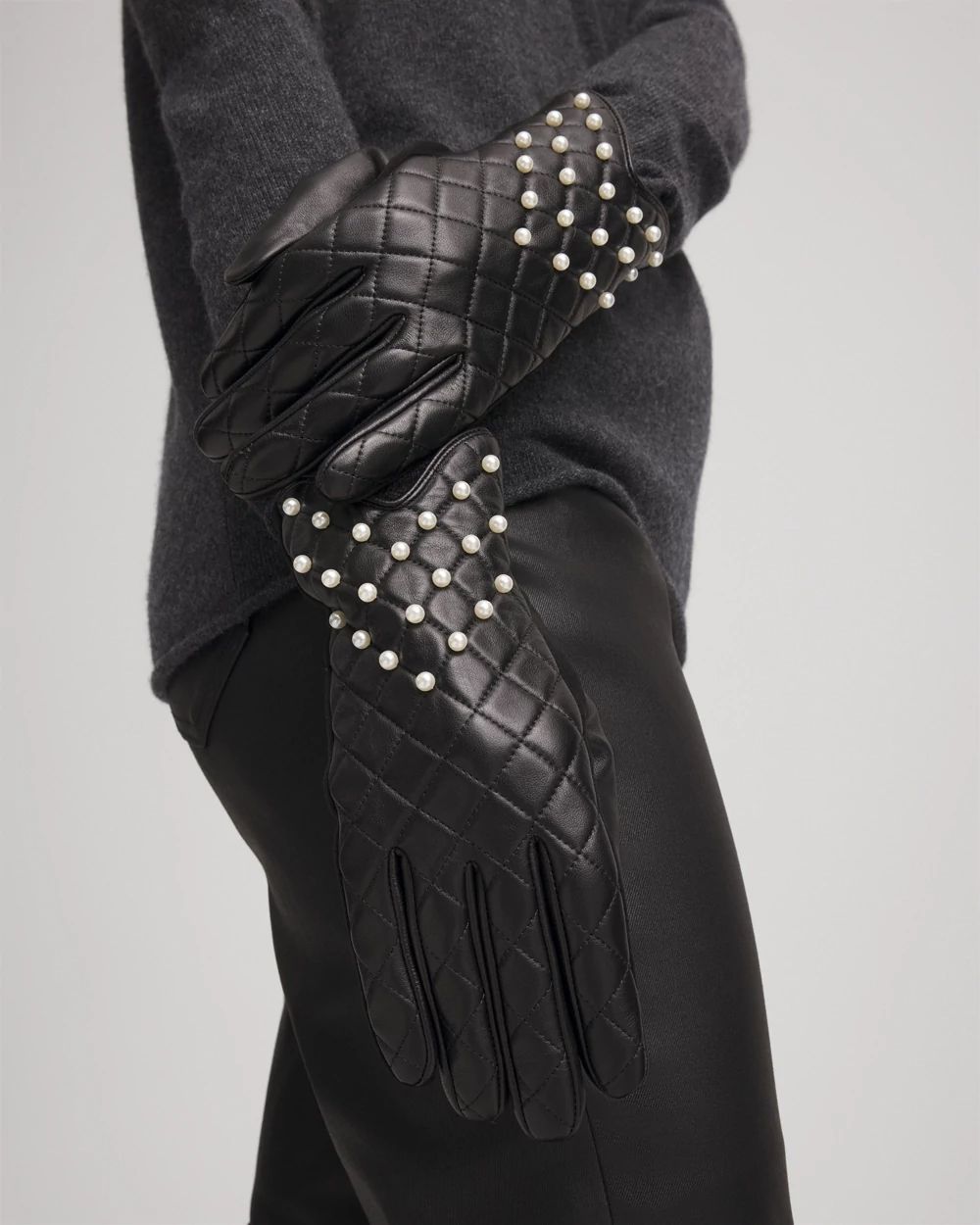 Leather Pearl Quilted Gloves click to view larger image.