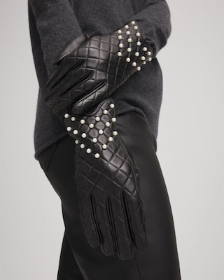 Leather Pearl Quilted Gloves click to view larger image.