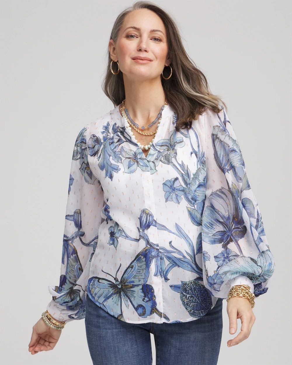 Butterfly Chiffon Split Neck Blouse