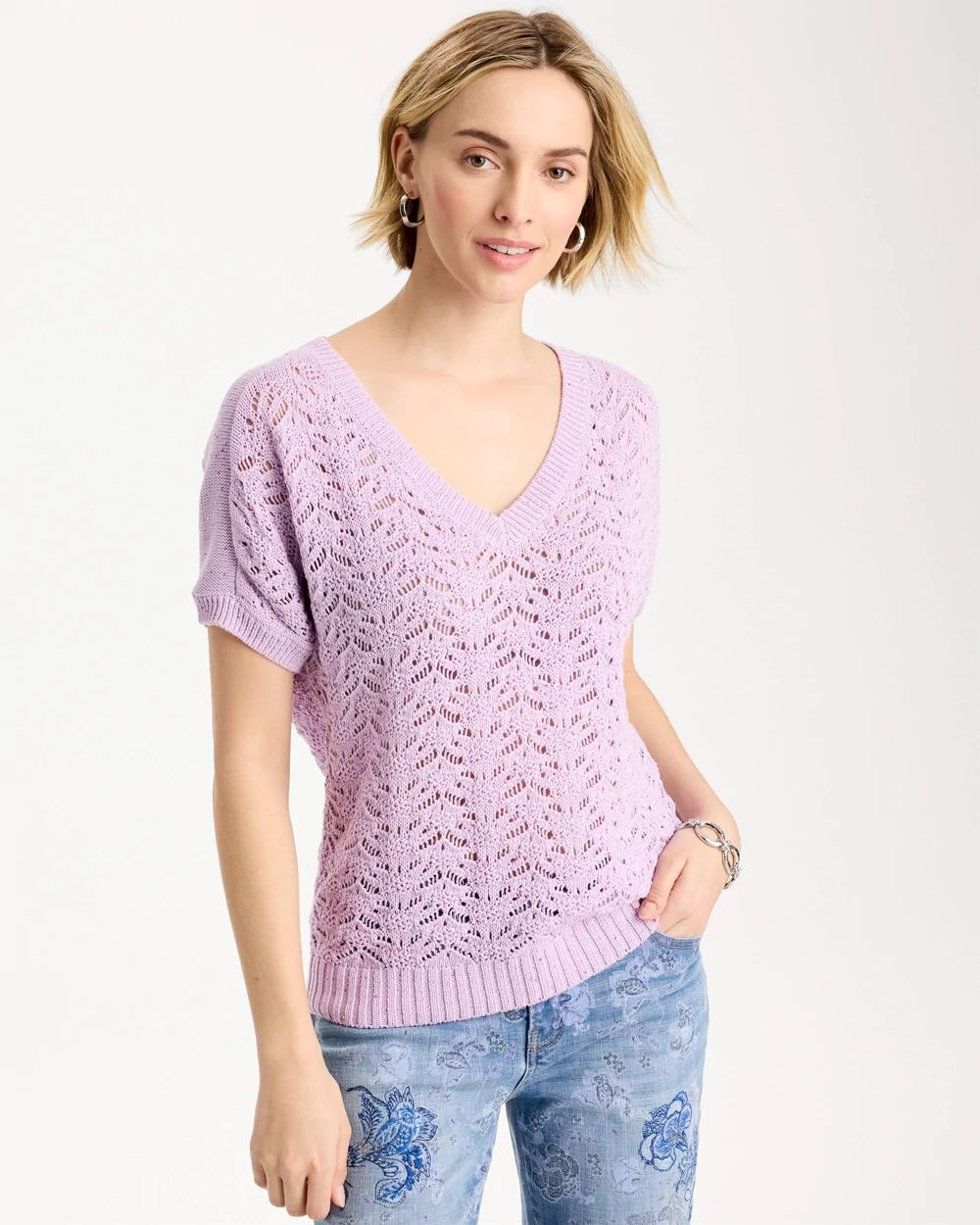 Sequin Pointelle Pullover