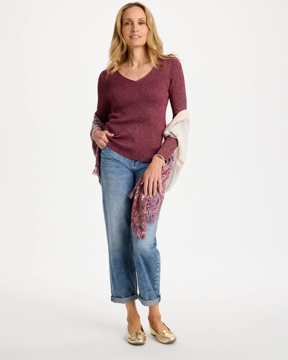 Ribbed V-Neck Pullover Sweater click to view larger image.