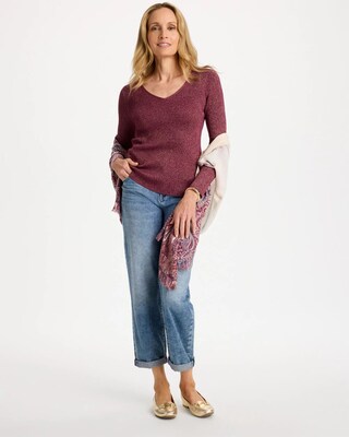 Ribbed V-Neck Pullover Sweater click to view larger image.