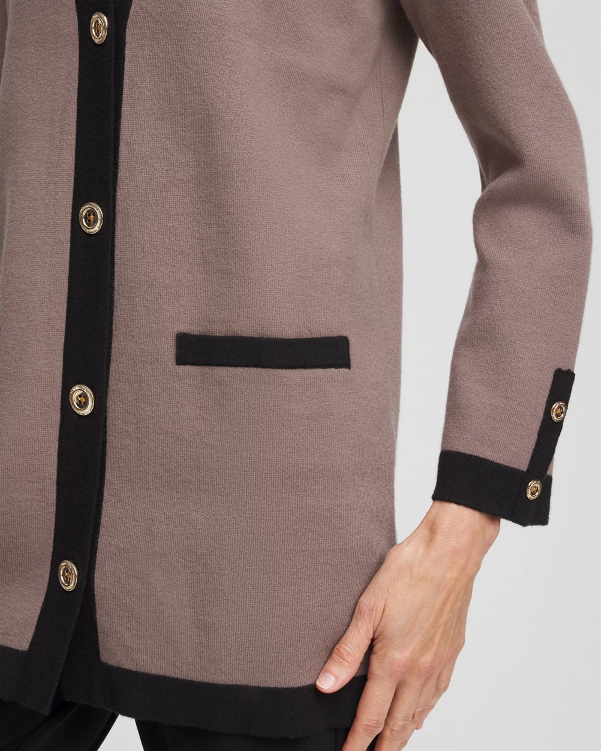 Chico's Travelers Tipped Button-down Cardigan Sweater In Deep Taupe In Brown