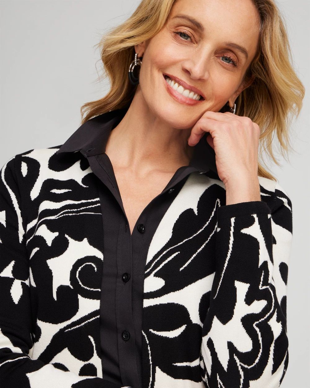 Double Knit Scroll Print Cardigan