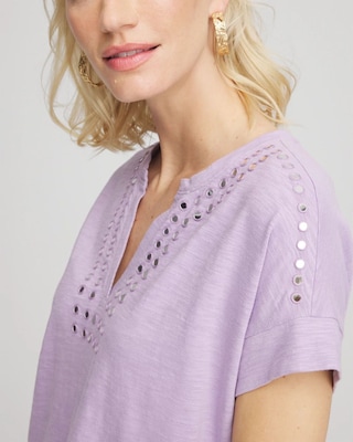 Paillette Trim Cotton Slub Tee click to view larger image.