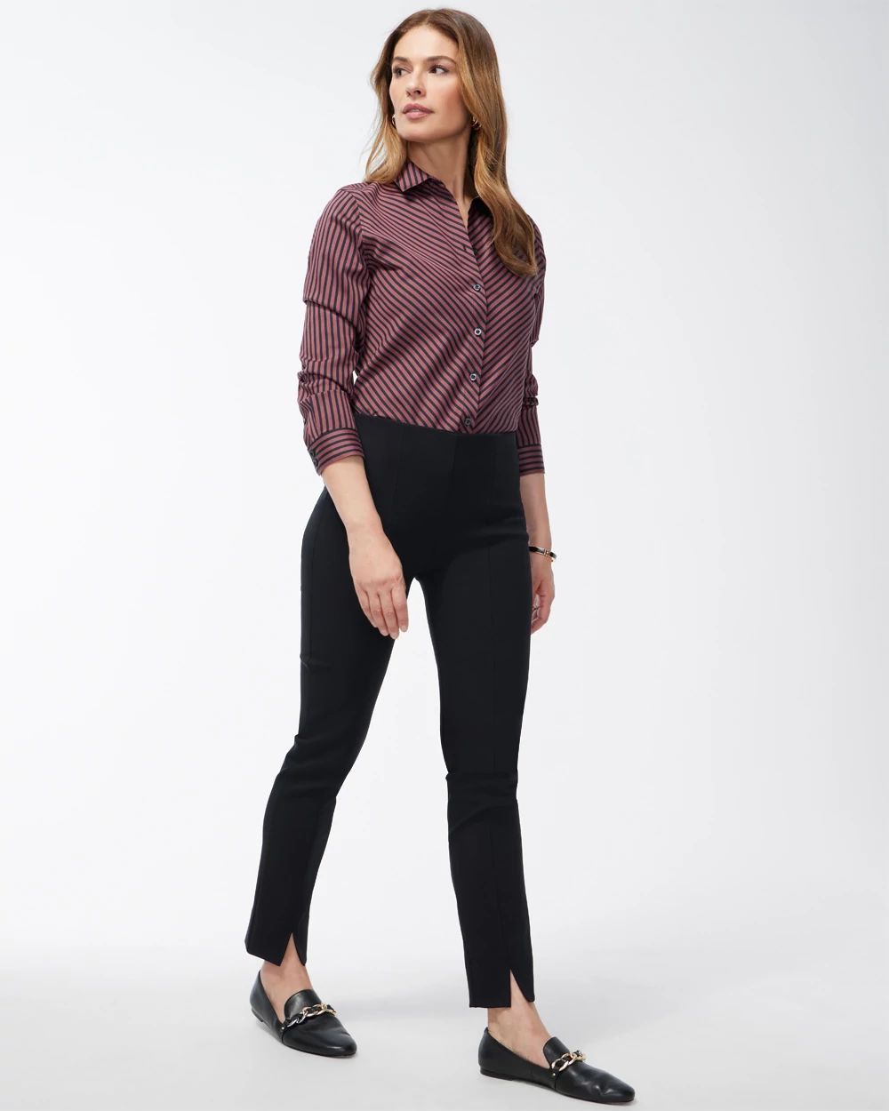 Bi-Stretch Front Seam Slit Ankle Pants click to view larger image.
