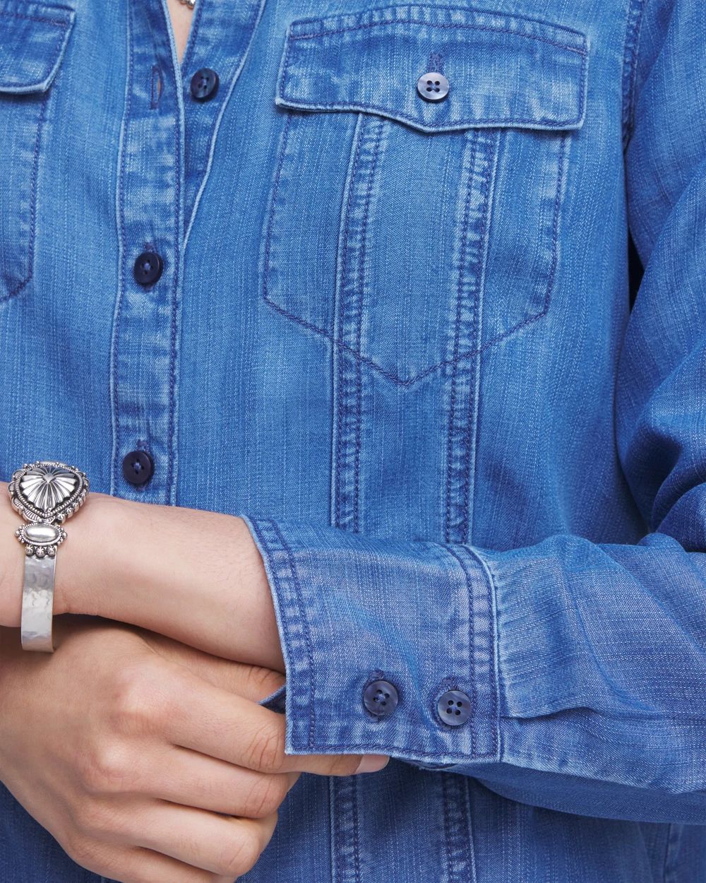 Denim Split Cuff Pocket Shirt