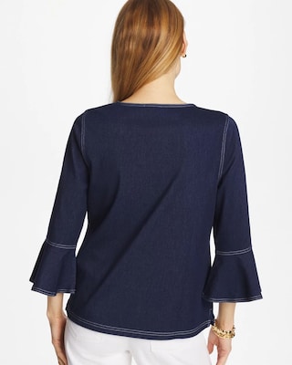 Indigo Denim Trumpet Sleeve Top click to view larger image.