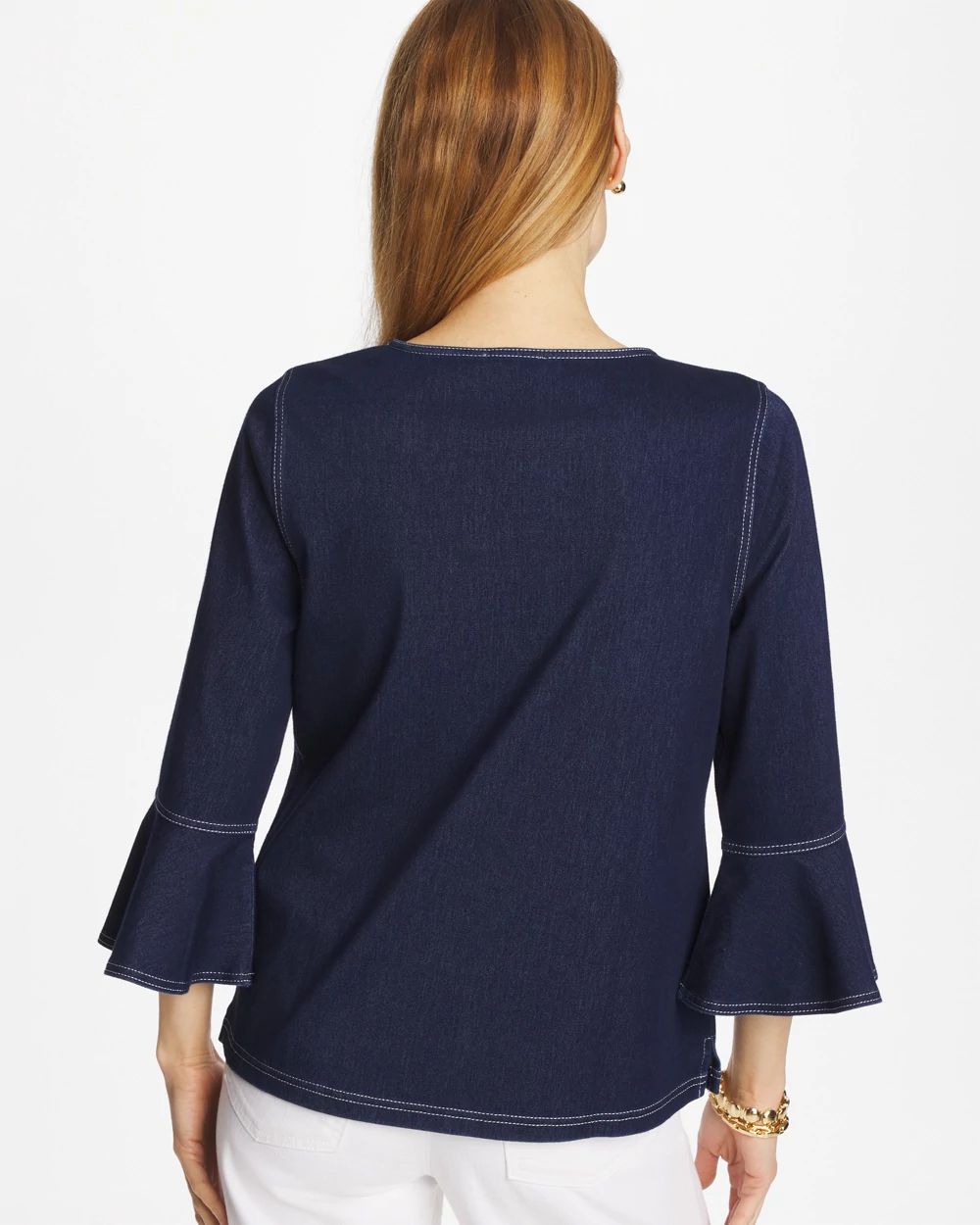 Indigo Denim Trumpet Sleeve Top