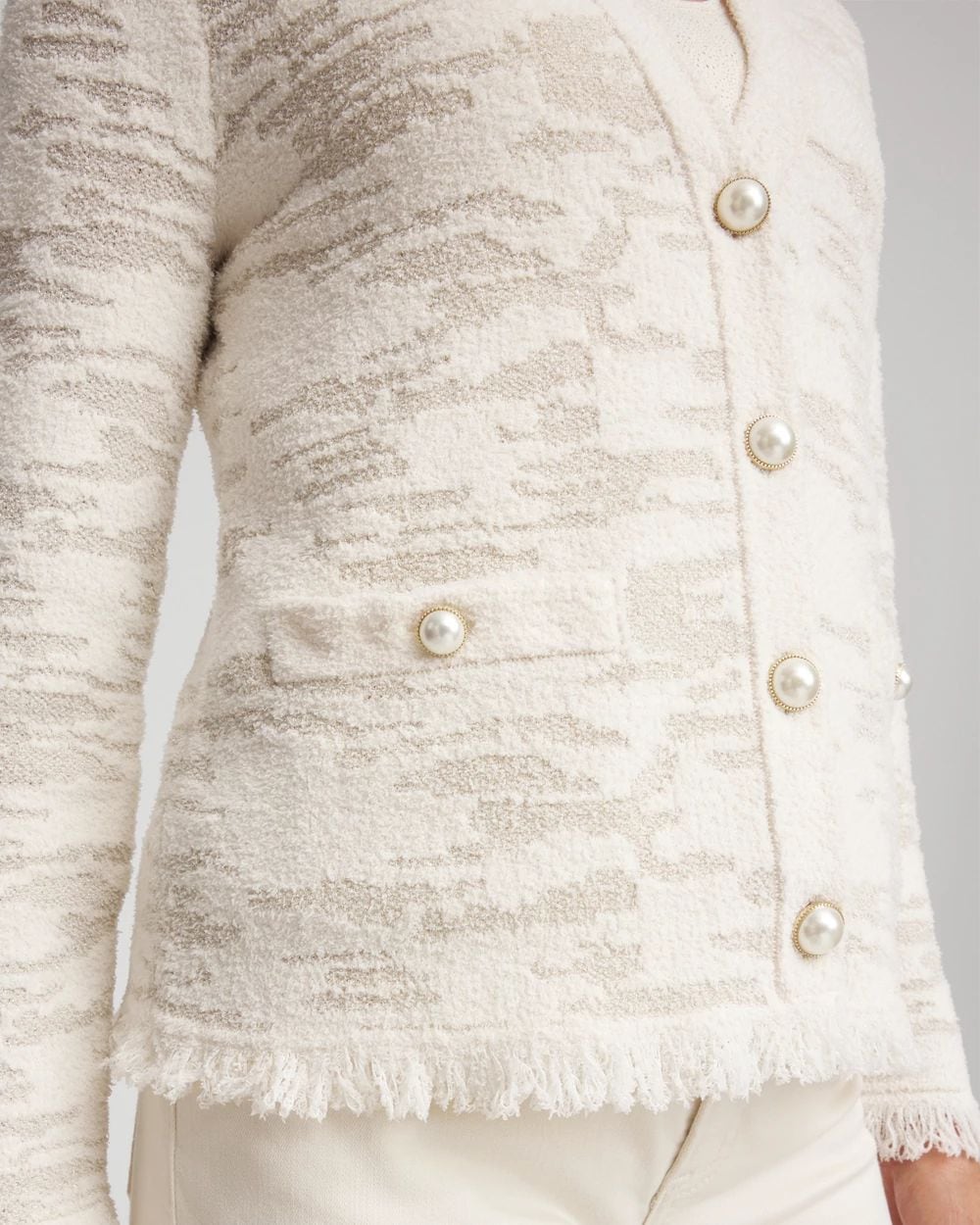 Fringe Textured V-Neck Cardigan