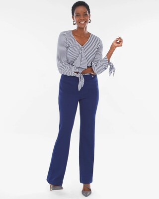 Striped Ruffle-Front Tie-Sleeve Top