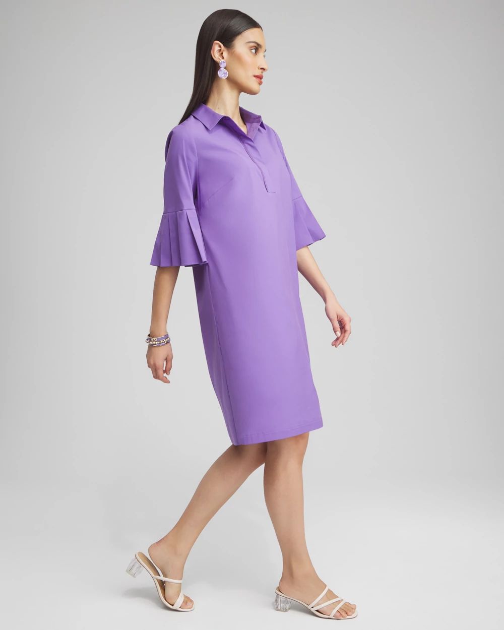 Poplin Pleat Sleeve Popover Dress