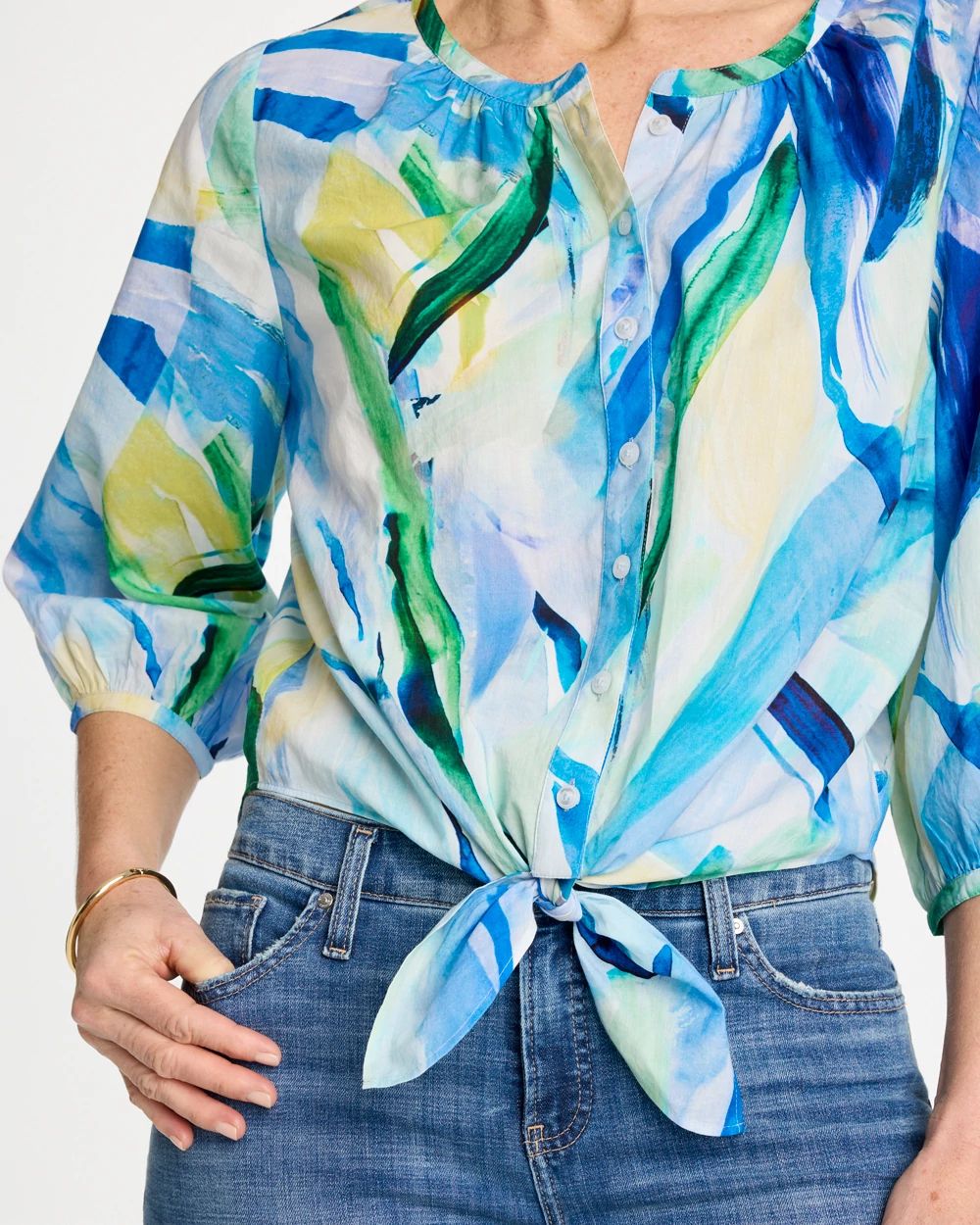 Printed Oversized Tie-Front Top click to view larger image.