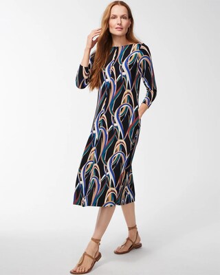 Petite Travelers Print Midi Dress