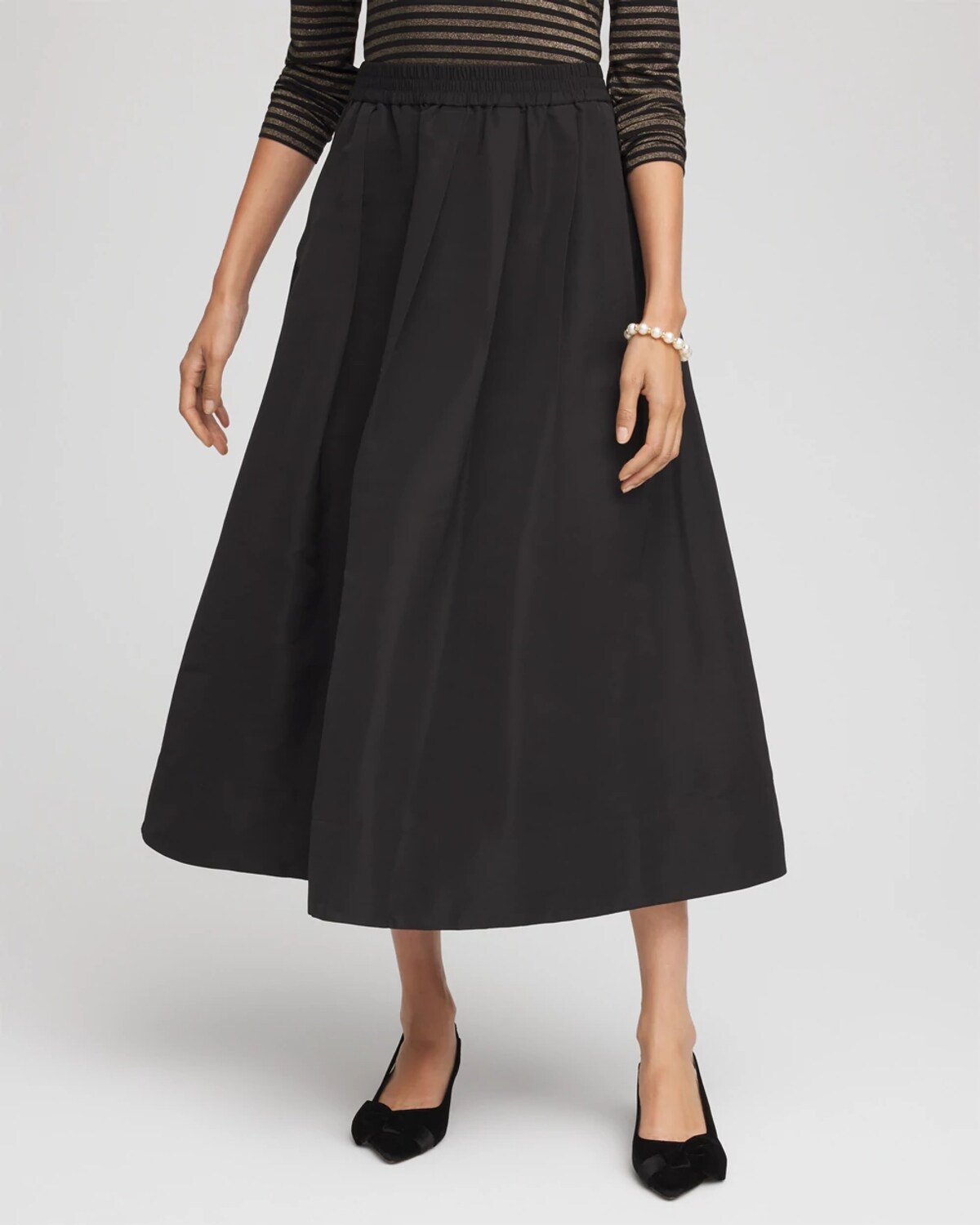 Chico's Pleated Taffeta Maxi Skirt In Black In Black