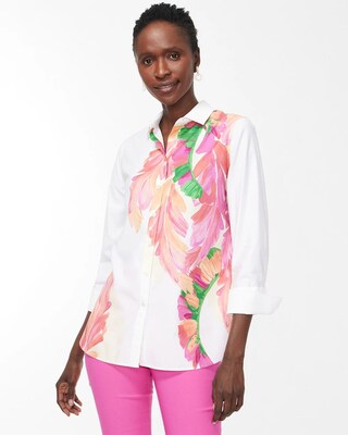 No Iron Stretch 3/4 Sleeve Foliage Shirt