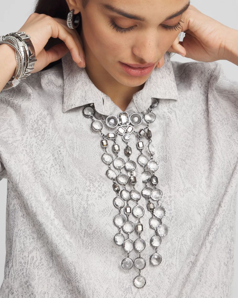 Cascading Silver Tone Statement Necklace