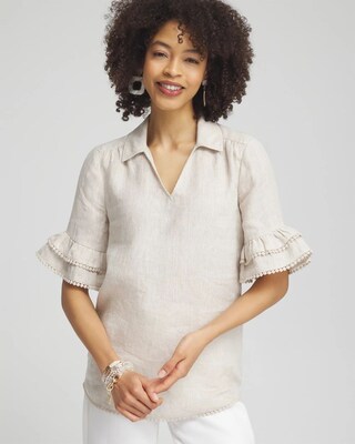 Linen Ruffle Sleeve Blouse