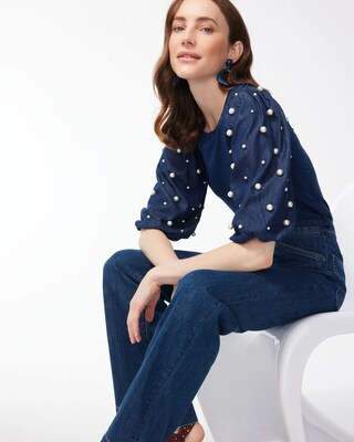 Faux Denim Embellished Tee