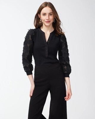 3D Floral Applique Sleeve Top