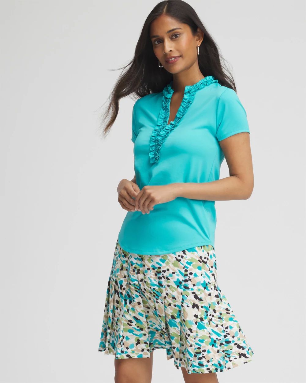Zenergy® UPF Blue Ruffle Neck Top