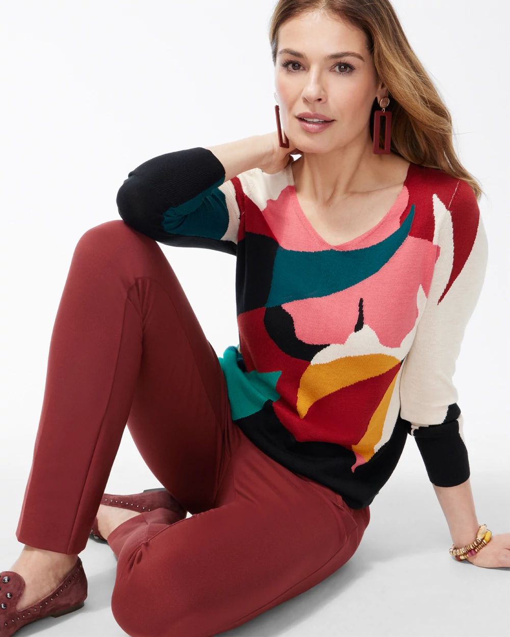 Spun Rayon Petals V-Neck Sweater