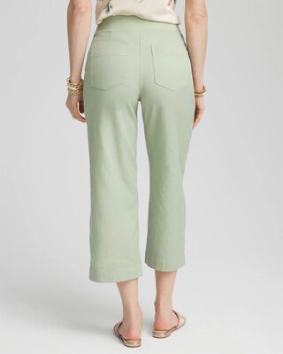 Ribbed Waist Linen Blend Straight-Leg Cropped Pants click to view larger image.