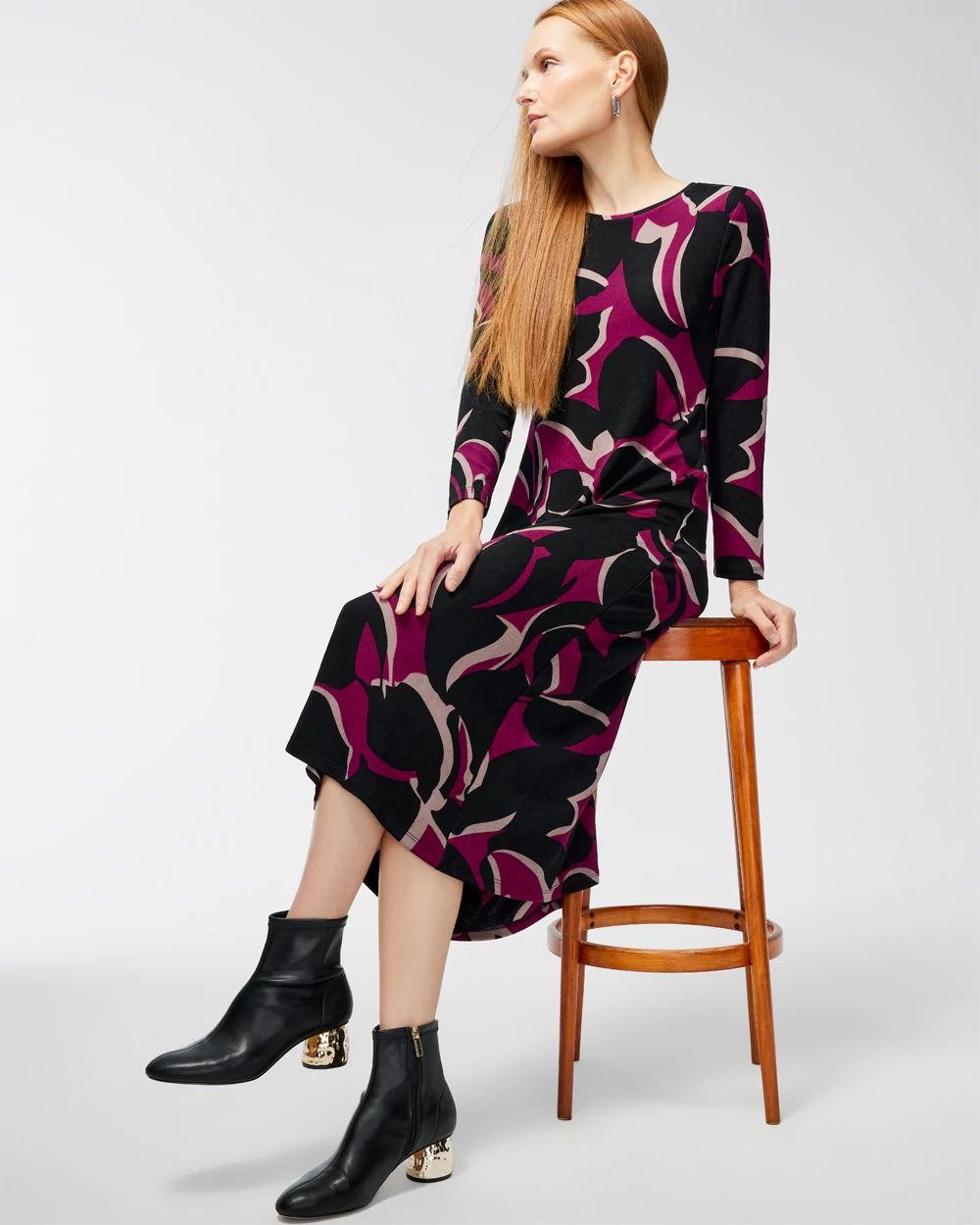 Travelers Leafy Long Sleeve Midi Dress