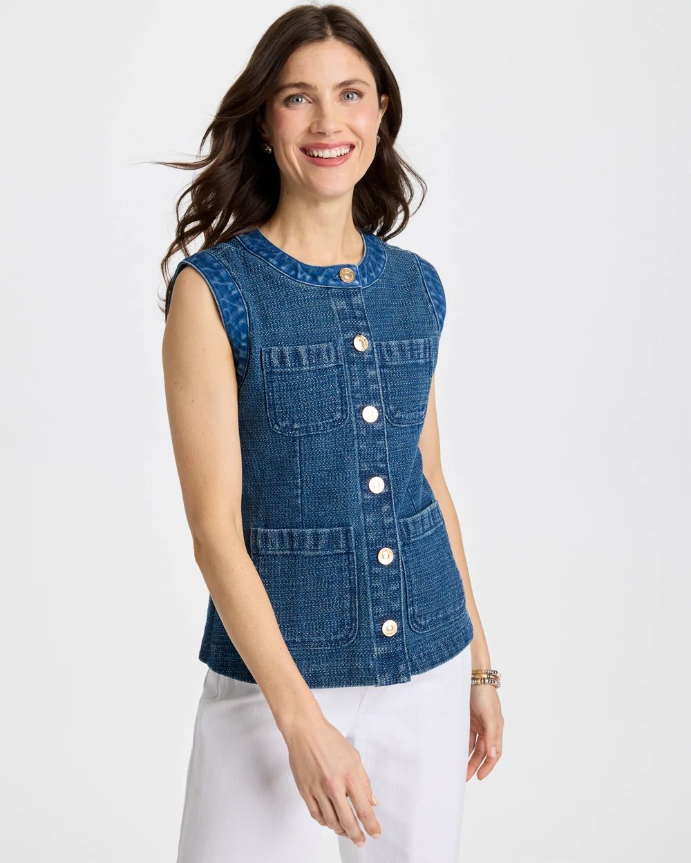 Tweed Mixed Denim Vest