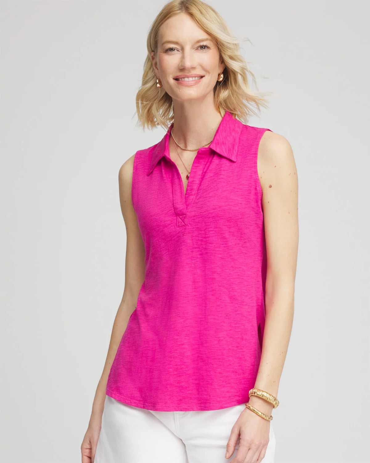 Chico's Sleeveless Collared Tunic In Pink